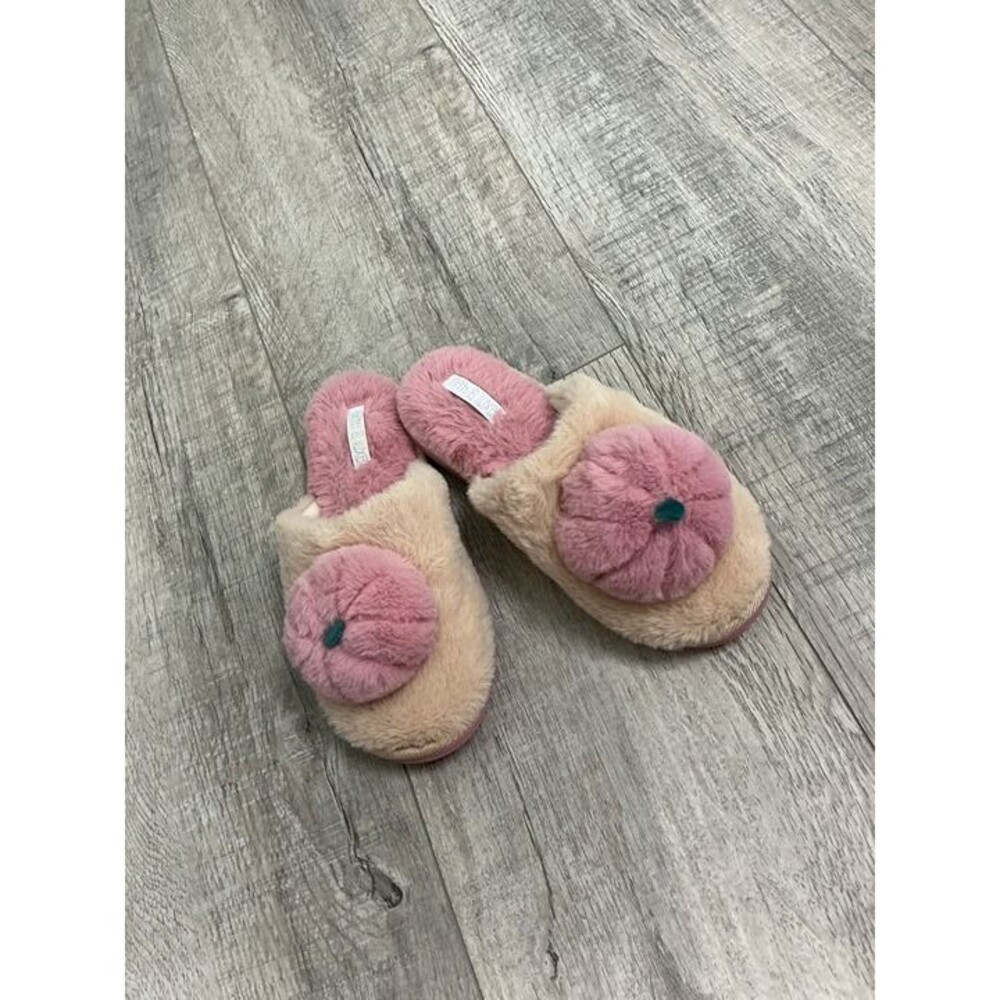 Fifth & Luxe Pink/Cream Pumpkin Fuzzy Slippers Women's Size 8 Fall Cozy Slippers